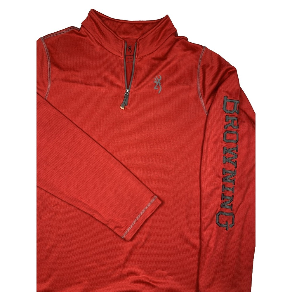 Browning Pullover Mens XL Red 1/4 Zip Performance Shirt Hunting Logo